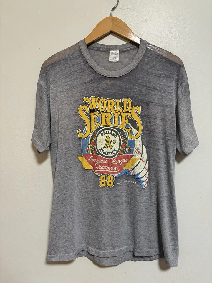 Camiseta De Colección Años 80 Oakland A’s Papel Thrashed Serie Mundial Talla Grande EE. UU. Foto 1 de 4
