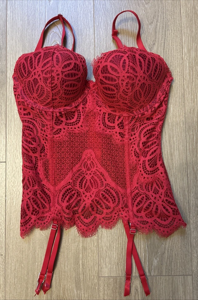 Victoria’s Secret Dream Angels Wicked RED Lace Up Bustier Garter Size 36C - Image 1 of 4