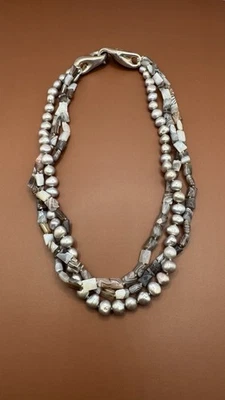 Simon Sebbag Natural Botswana Agate & Pearl Torsade Sterling Necklace Foto 1 de 4