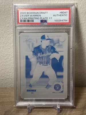 2020 Bowman Draft Zavier Warren 1st Cyan Printing Plate 1/1 PSA A - Image 1 of 2