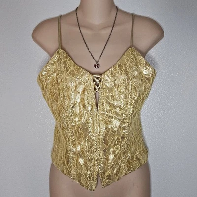 Винтажный Jessica McClintock Gunne Sax Золотой Кружевной Корсет Топ Бюстье - Изображение 1 из 4