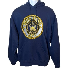 90s US Navy Hoodie NOS Soffe Reflective Seal Sweatshirt Made USA Size Large - Picture 1 of 12