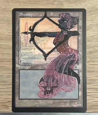 Swamp (Altered) Hand-Painted MTG Card, 1/1 painting - Image 1 of 4
