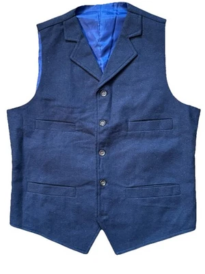 UNBRANDED CLASSIC TAILORED 4-POCKET BLUE TWEEDY HERRINGBONE WAISTCOAT/VEST M - Image 1 of 3