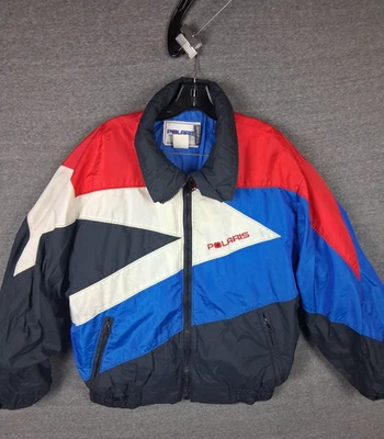 Vintage Polaris Jacket Mens Large Blue Red Full Zip Snowmobile USA Union Made - Image 1 of 4