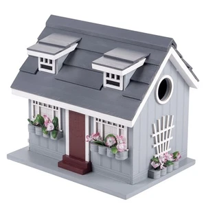 NEW! OUTDOOR HAND MADE BIRDHOUSE - BIRD COTTAGE PERCH - OCEAN BUNGALOW BLUE GRAY - Picture 1 of 9