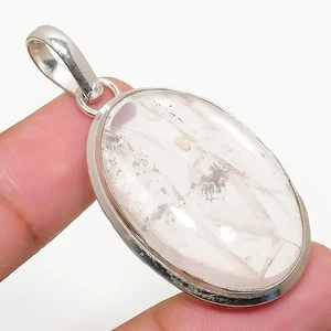 Quarzo Rosa Gemma Artigianale Argento Sterling 925 Ciondolo Gioielli 5cm - Foto 1 di 5