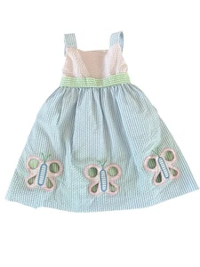 Vestido Florence Eiseman Niñas Pequeñas 4T Rosa Azul Verde Seersucker Solero - Imagen 1 de 15