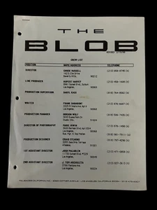 The Blob 1988 Crew List Movie Film Greg Jein FX Miniatures Horror Vintage RARE - Picture 1 of 4
