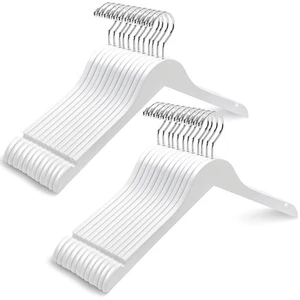 CONFEZIONE 24 APPENDIABITI IN LEGNO BIANCO APPENDIABITI PER CAMICIA IN LEGNO BIANCO CON TACCHE PER ABITO CLO - Foto 1 di 7