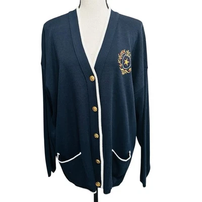 Cárdigan Suéter Laura Scott Wms Talla L/XL Azul Marino Cresta Ecléctico Abuelo Normcore Foto 1 de 4