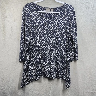 Túnica Chico’s Rayne Sharkbite Dobladillo Talla L (2) Dot Delight Medianoche Manga 3/4 Nueva con Etiquetas Foto 1 de 4