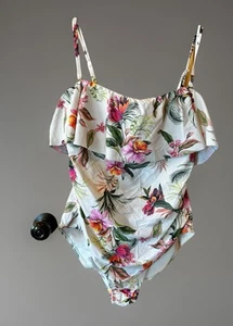 Kona Sol Bandeau Flounce Front Ruched Full Coverage One Piece Swimsuit Large - Picture 1 of 7