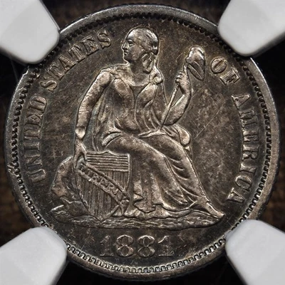 1881 Better Date Liberty Seated dime, NGC AU58, sweet & tough DavidKahnRareCoins - Image 1 of 4