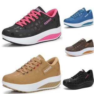 Womens Shape Up Sports Walking Shoes Platform Wedge Toning Gym Fitness Trainers - Picture 1 of 12