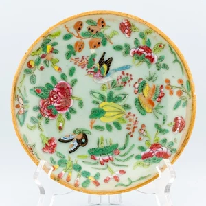Chinese Celadon Canton Famille Rose Plate Bird Tongzhi Mark Qing 19th Century - Picture 1 of 10