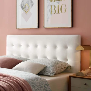 Emily Queen Biscuit Tufted Performance Velvet Headboard, White - Picture 1 of 6