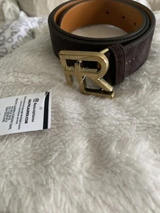 RL Purple label Buckle Belt Suede 32 Dark Brown  - Picture 1 of 17