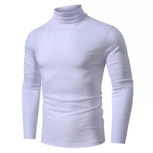 Mens Turtleneck Long Sleeve Solid Color T-Shirts Basic Slim Fit Tees - Picture 1 of 13