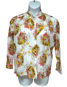 Paul & Joe Paris Womens Gold Floral Print Button Up Shirt Size 1 Lightweight - Picture 1 of 10