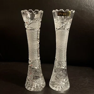 "Dos (2) jarrones de cristal con plomo 24 % colección Irena hechos en Polonia 8""". Vintage - Imagen 1 de 11