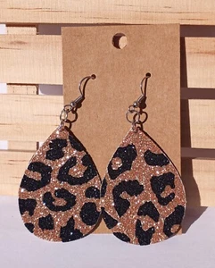 Glitter Leopard Print Earrings, Animal Print Earrings, Two-Sided Earrings - Picture 1 of 4