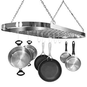 Ceiling mounted Pot Rack with Hooks - Chrome Silver