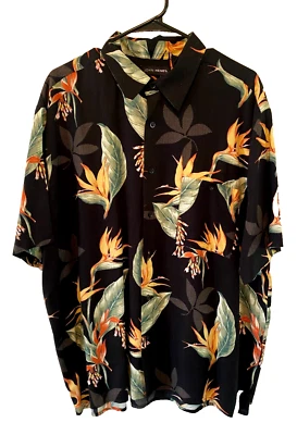 John Henry Men's Hawaiian Print Shirt Black 100% Viscose Rayon Chest Pocket XL - Image 1 of 4