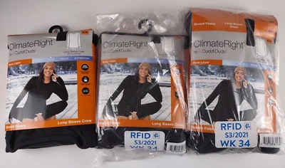 3 Climate Right Cuddl Duds Mujer Felpa Elástica Polar Agujeros para los Pulgares TOP - NEGRO - M Foto 1 de 4