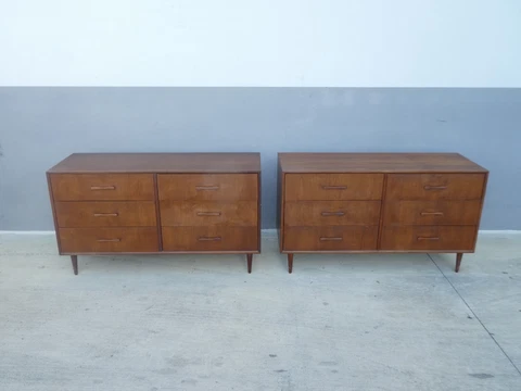MATCHED PAIR OF MID CENTURY DANISH MODERN TEAK CHESTS W BUTTERFLY HANDLES Cover