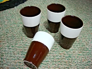 Set / 4 Chocolate Brown & Cream White Ceramic Porcelain Tumblers / Mugs - 10 oz. - Picture 1 of 3