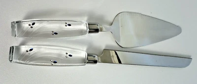 Oleg Cassini Wedding Knife and Cake Server Set Blue and Clear Decorative Stones - Image 1 of 4