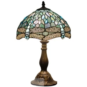 Tiffany Inspired Sea Blue Stained Glass Dragonfly Table Lamp 12x12x18 Inches - Picture 1 of 8