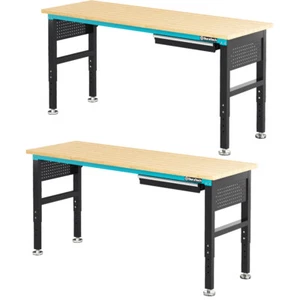 DURATECH 2PACK 72" Adjustable Workbench 2000LBS Power Strip Wooden Top Worktable - Picture 1 of 10
