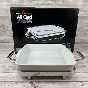 New All Clad Porcelain Baker Stainless Steel Trivet Server 10 X 10”