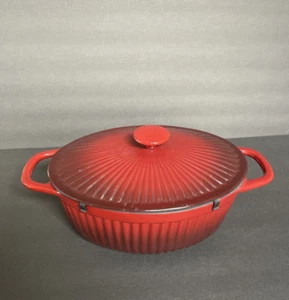 PAULA DEEN DUTCH OVEN ROASTER w/ Lid 5 Quart-Red Enamel-Cast Iron-Oval - Imagen 1 de 6