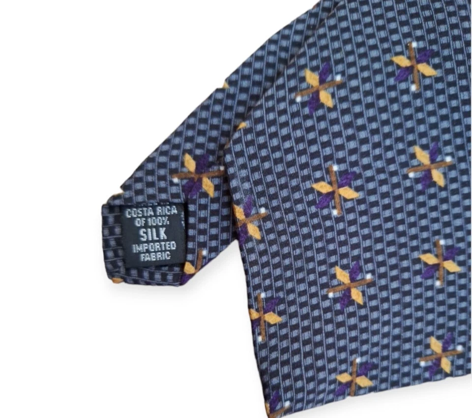 Bill Blass BLACK LABEL 100% Silk Tie Geometric Check Gray, Blk, Purple, Tan - Image 1 of 4