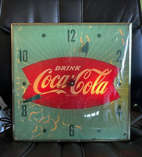 Vintage Drink Coca Cola Fishtail Lighted PAM Clock Original Metal Gas Soda Sign