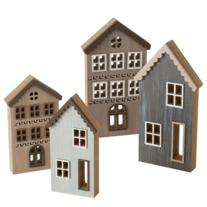 4 STK Deko Häuser SET grau braun Holzhaus Holz Haus Holzhäuser Dekohaus b357 - Bild 1 von 1