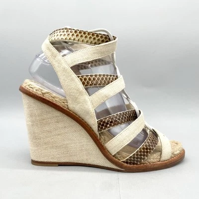 Paul Andrew Mujer 40 10 Sandalias Gladiador Zapatos Estampado Serpiente Marfil Cuña Con Cordones Foto 1 de 4