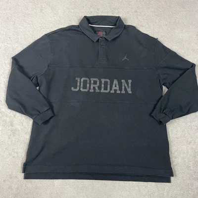 Jordan Pullover Shirt Mens 2XL Black Jumpman Logo Rugby Long Sleeve FV7261-010 - Image 1 of 4