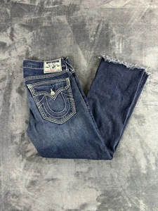 True Religion Brand Jeans Men’s Straight Leg 34 x 31 USA Distressed Hem Denim - Picture 1 of 14