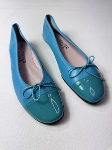 Paul Mayer Turquoise Blue Teal Patent Leather Cap Toe Ballet Flat Sz 9B NEW $285 - Picture 1 of 10