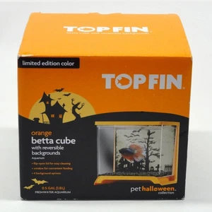 Top Fin Betta Cube Halloween Aquarium Kit Orange Fish Tank 4 Backgrounds 0.5 Gal - Picture 1 of 6