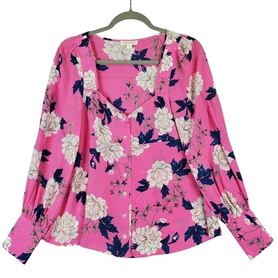 Blusa Yumi Kim Terciopelo Mañana Rosa Caliente Floral S Mangas Abullonadas Sedosas Top Tropical Foto 1 de 4