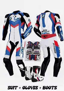 PRG Motocicleta Moto Carreras Cuero Traje BM.W Moto Carrera + Guante + Botas - Imagen 1 de 6