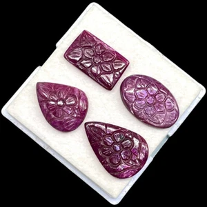 4 Pcs Natural Ruby Unheated Rare Moghul Carved Exclusive Gemstones Lot 41.2 Cts - Picture 1 of 21