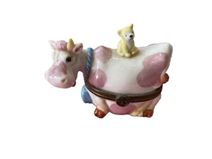 RARE Vintage Dept 56 Purple Cow Cookie Jar Porcelain Trinket Box - Picture 1 of 6