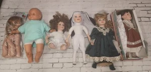 6 Creepy Baby Doll Lot - Ceramic Face & Hands - Modern Plastic Face Doll - Picture 1 of 5