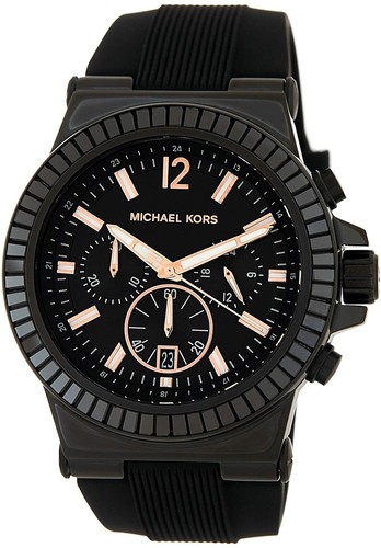 NUOVO OROLOGIO MICHAEL KORS DYLAN TONO NERO CINTURINO SILICONE CRISTALLO CRONO MK8427
